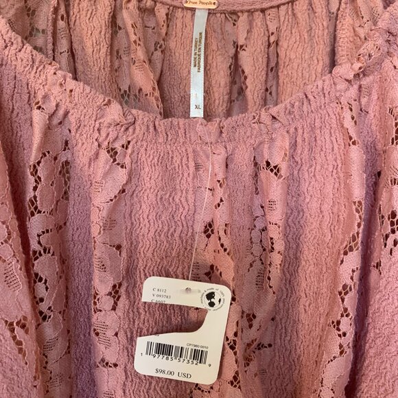 NWT Free People Stacey Lace top in pink size XL - Picture 2 of 5